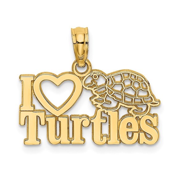 14k Yellow Gold Mini I HEART TURTLES Necklace Charm Pendant